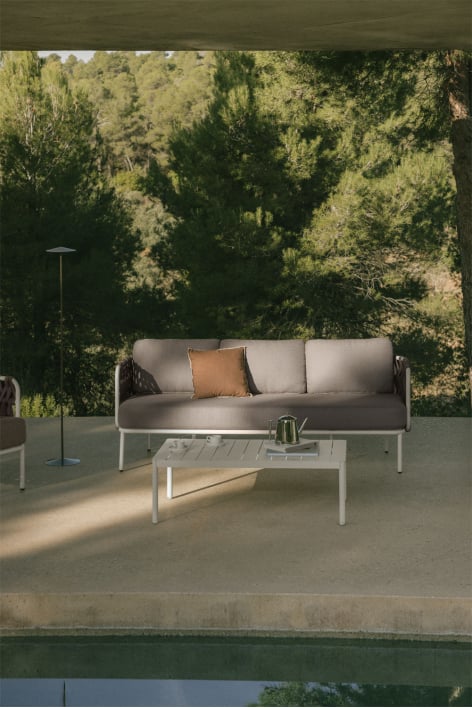 Set da giardino con divano 3 posti in corda intrecciata Tevary e tavolino in alluminio Boleni