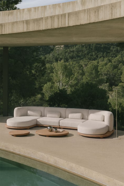 Set da giardino con divano modulare chaise longue a 4 pezzi e 2 tavolini in legno di acacia Gerard - Acacia Marrone Chiaro