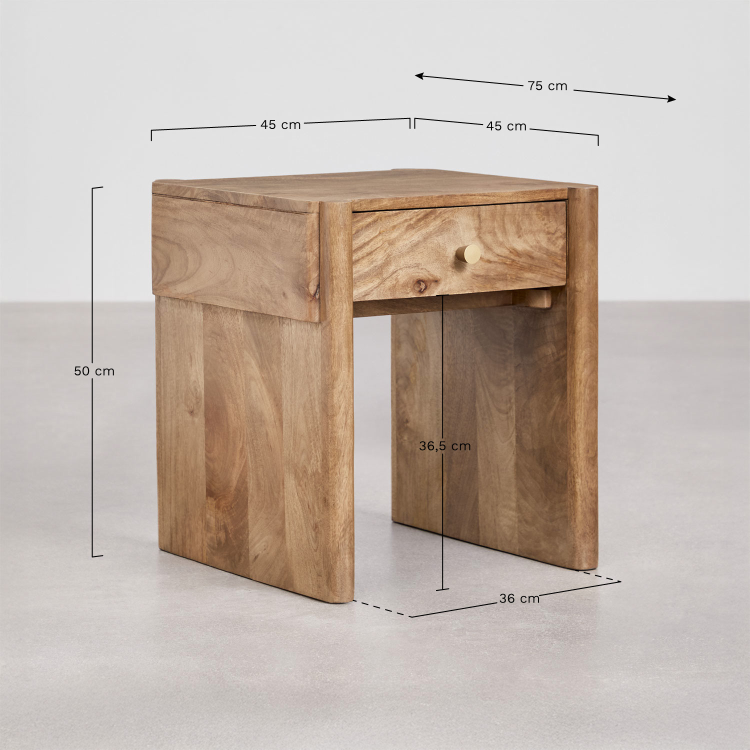 Pack di 2 comodini quadrati 45x45 cm in legno di mango Antonela, MISURE