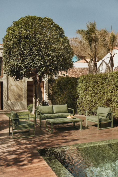 Set da giardino con divano 2 posti, 2 poltrone e tavolino in alluminio Lipov