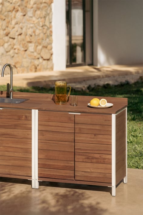 Modulo di stoccaggio per cucina modulare da esterno in legno di acacia e alluminio Reggie - Acacia Marrone