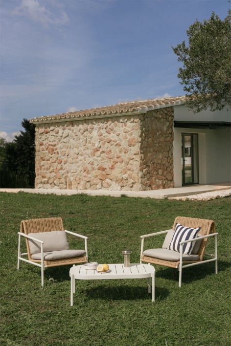 Set da giardino con 2 poltrone e tavolino in alluminio e rattan sintetico Duroli