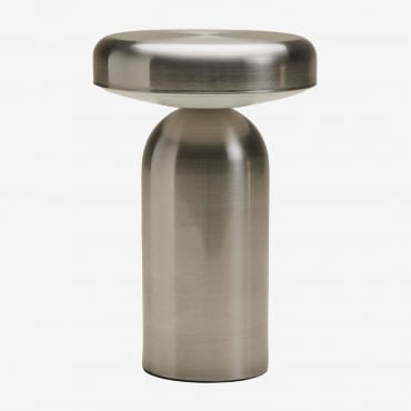 Lampada Da Tavolo Led Wireless In Ferro Akita Grigio Spazzolato - Sklum