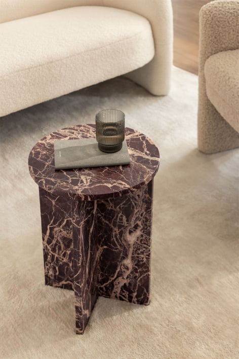Tavolino laterale rotondo Ø35 cm in marmo Mencia - Marmo Rosso Cherry Gold