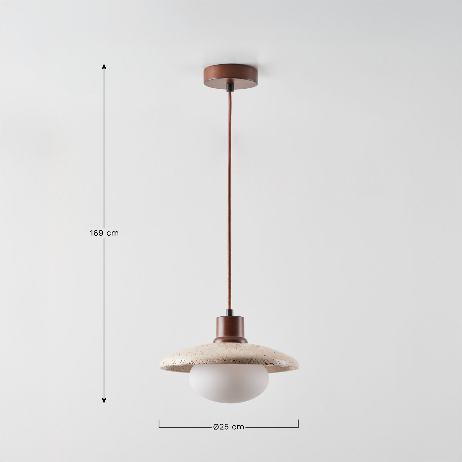 Lampada a sospensione da soffitto in travertino e legno con sfera di cristallo Davise, MISURE