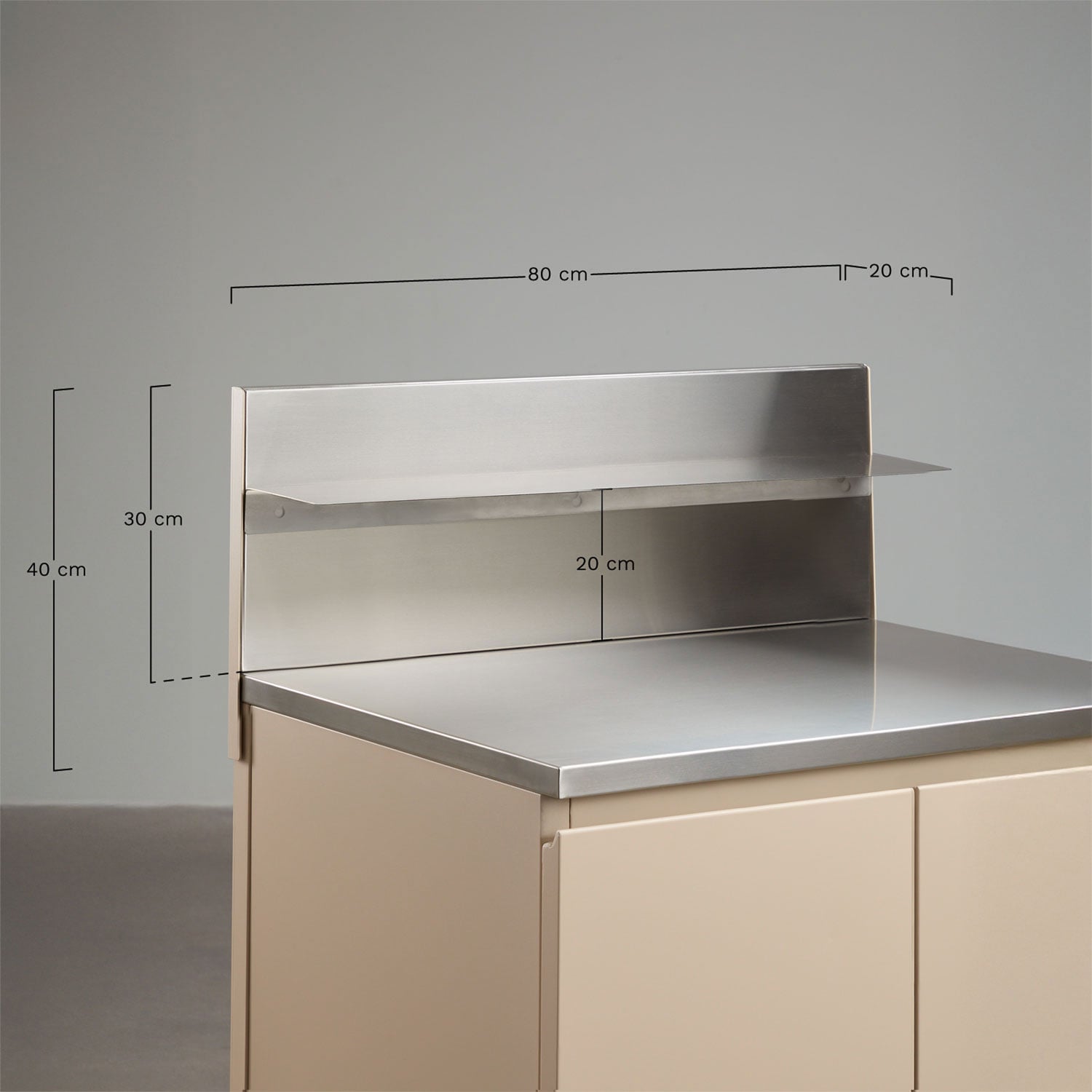 Pannello con mensola 80x30 cm per cucina modulare da esterno in acciaio inossidabile Rivana, MISURE