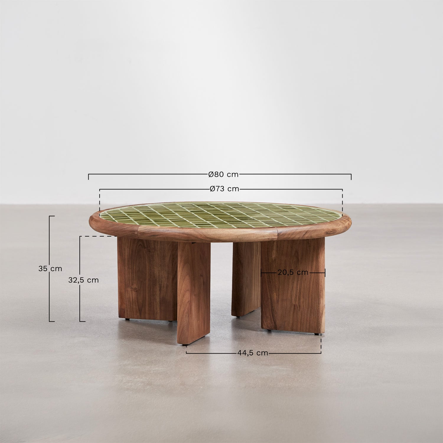 Tavolino da caffè rotondo Ø80 cm in legno di acacia e piastrelle Aitana, MISURE