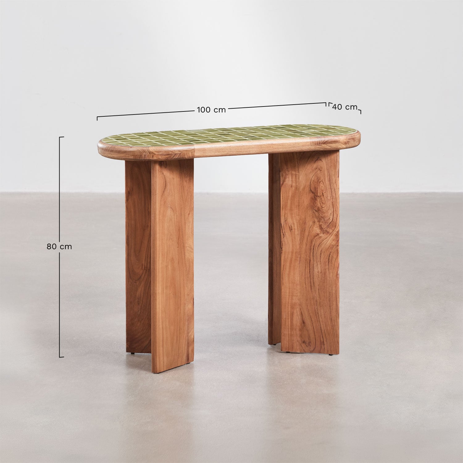 Consolle ingresso 100x40 cm in legno di acacia e piastrelle Aitana, MISURE