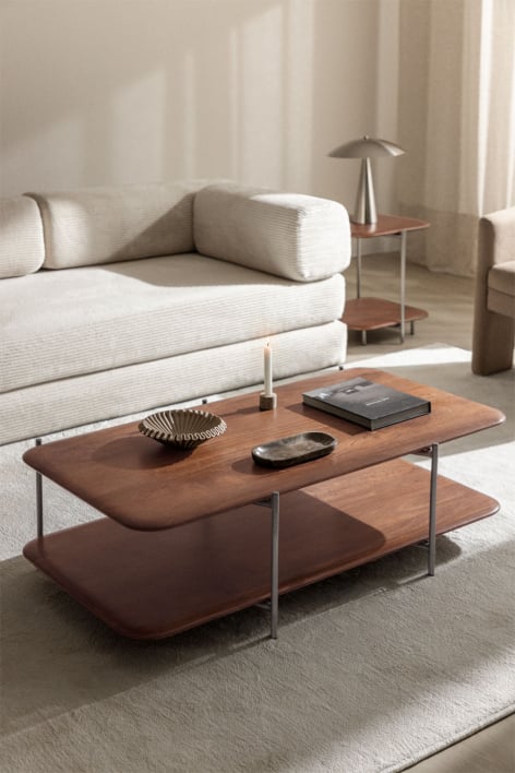 Tavolino rettangolare 120x60 cm in legno di mango e acciaio inossidabile Vimara