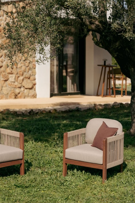 Poltrona da giardino in legno di acacia e corda intrecciata Serel