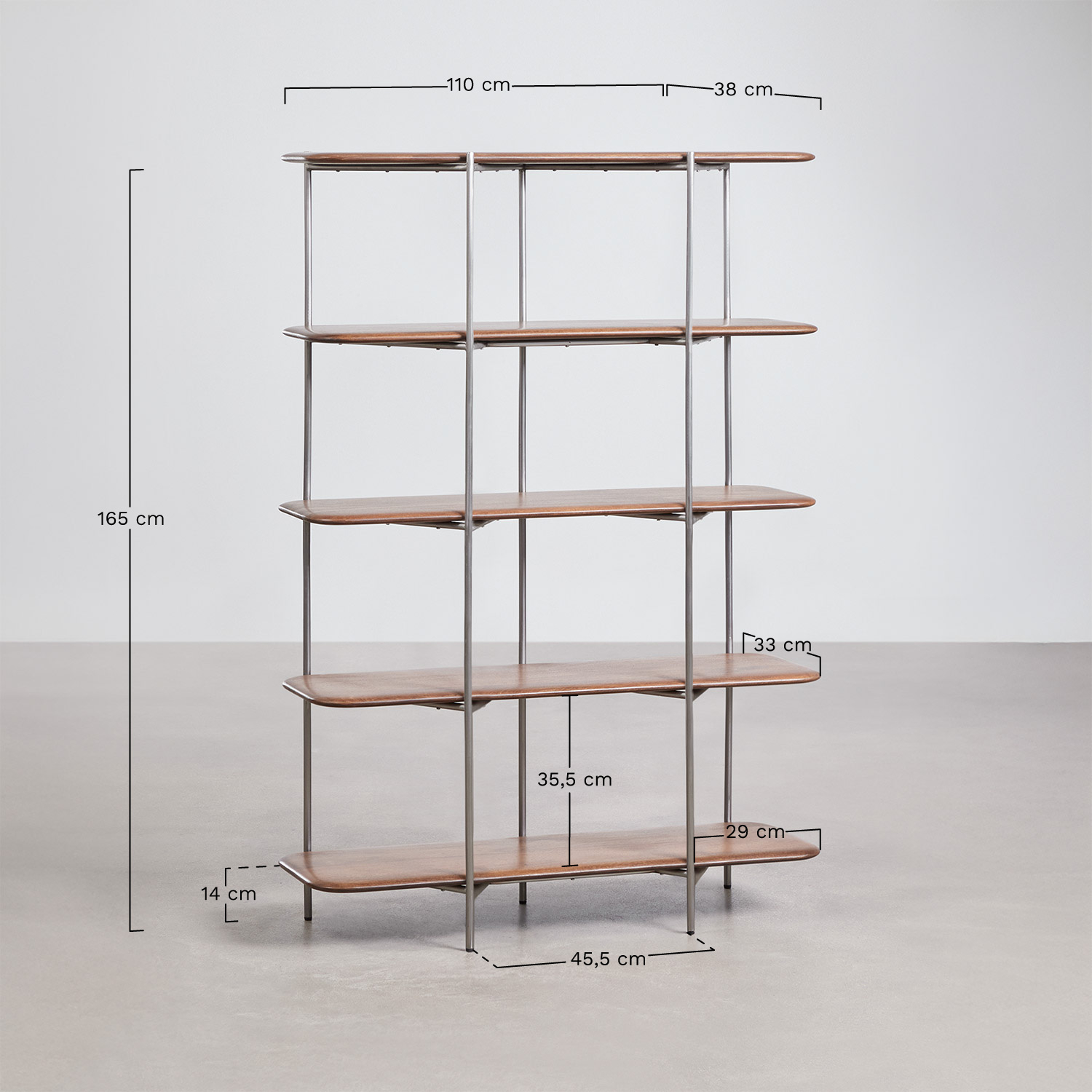 Libreria in legno di mango e acciaio inossidabile Vimara, MISURE