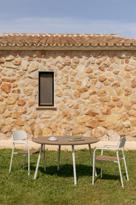 Tavolo da giardino rotondo Ø130 cm in legno e acciaio Mireiali