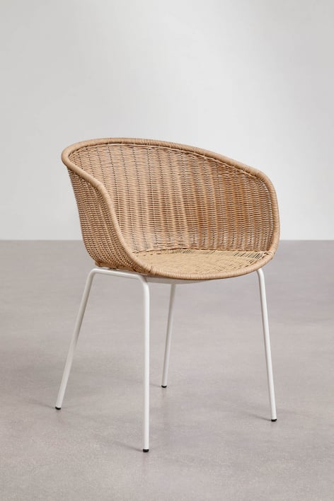 Sedia da pranzo con braccioli in midollino sintetico e acciaio New Tulua - Tapioca Beige