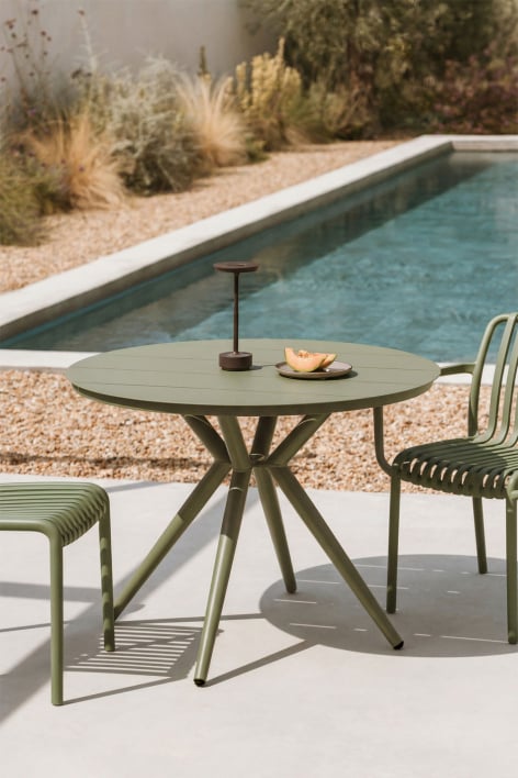 Round garden table in aluminum Valerie - Verde Olivastro Intenso