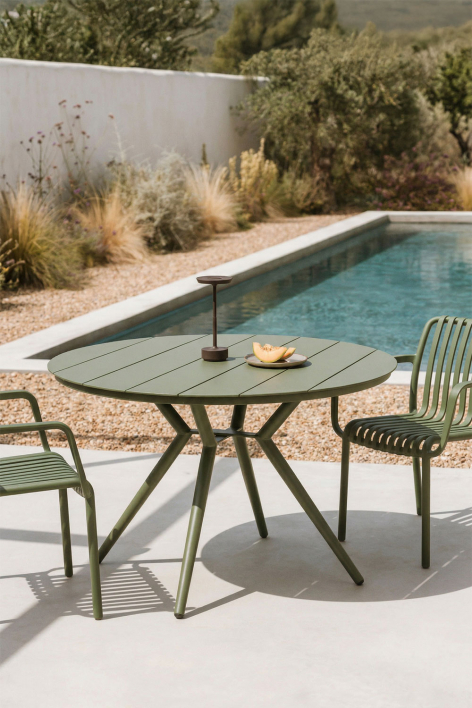Round garden table in aluminum Valerie - Verde Olivastro Intenso