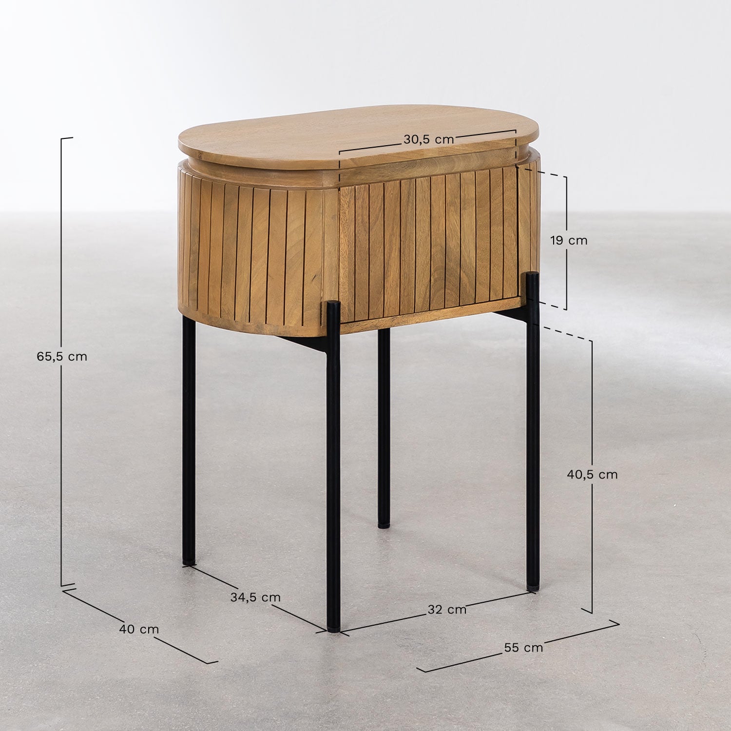 Set di 2 comodini in legno di mango Analis, MISURE