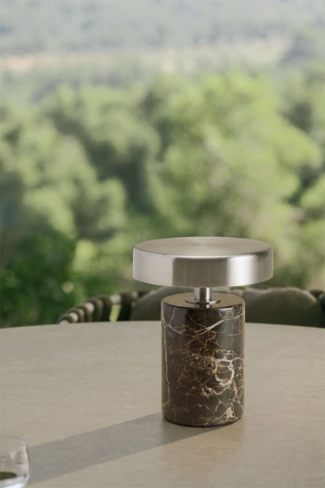 Lampada da tavolo LED wireless per esterni in ferro e pietra naturale Isasia