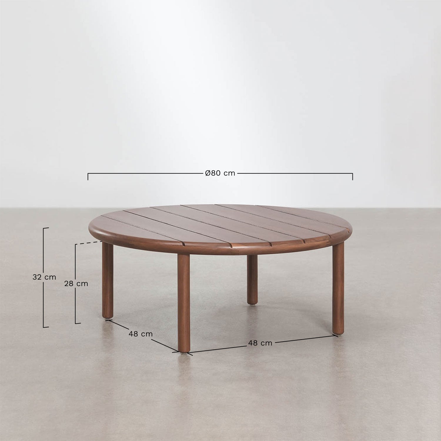 Set da giardino con divano a 3 posti, 2 poltrone e 2 tavolini rotondi in legno di acacia Olivia, MISURE