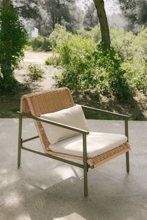 Poltrona da giardino con braccioli in alluminio e rattan sintetico Duroli - Verde Olivastro Intenso