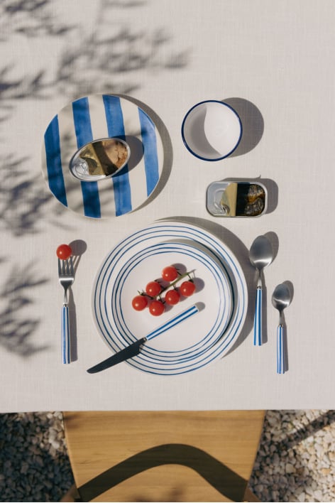 Set di posate da 16 pezzi in acciaio inossidabile e ceramica Ireli - Blu Ken - Bianco