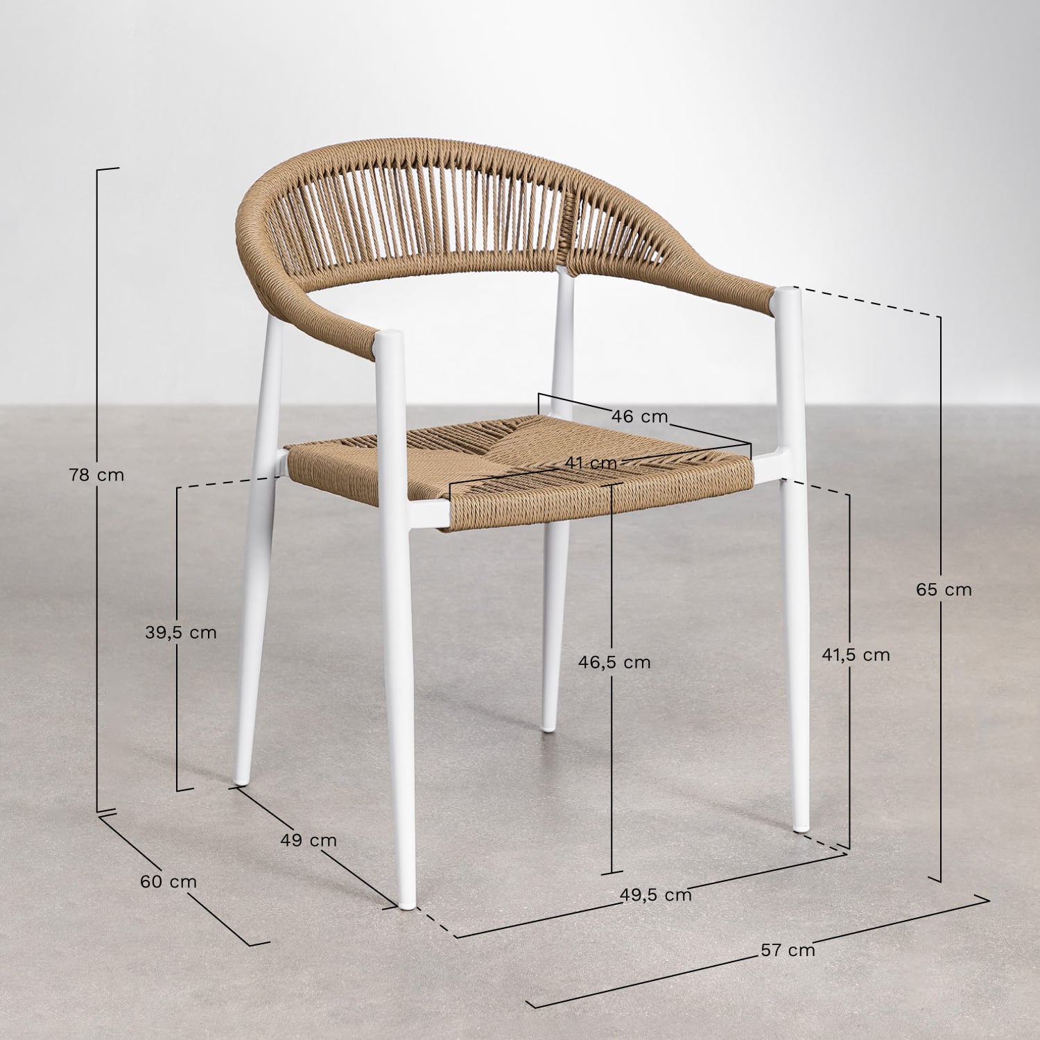 Set di 2 sedie da giardino impilabili con braccioli in alluminio e rattan sintetico Amatria, MISURE