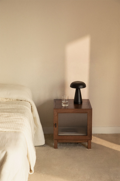 Set di 2 comodini 45x45 cm in legno di mango e vetro Ildara