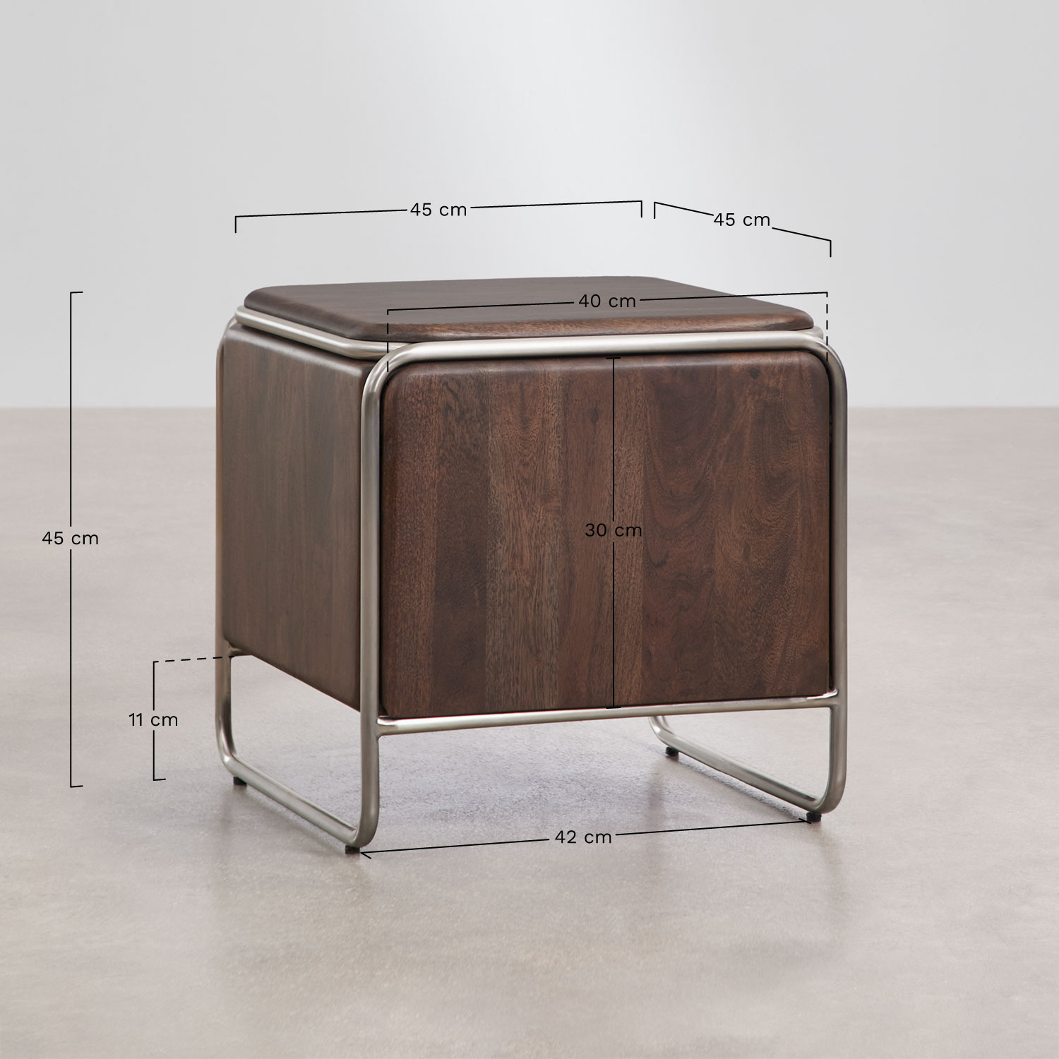 Set di 2 comodini quadrati 45x45 cm in legno di acacia e acciaio inossidabile Altrex, MISURE