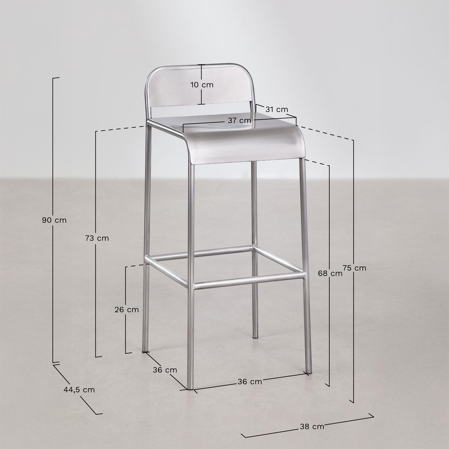 Set di 2 sgabelli alti in acciaio inox Narnial, MISURE