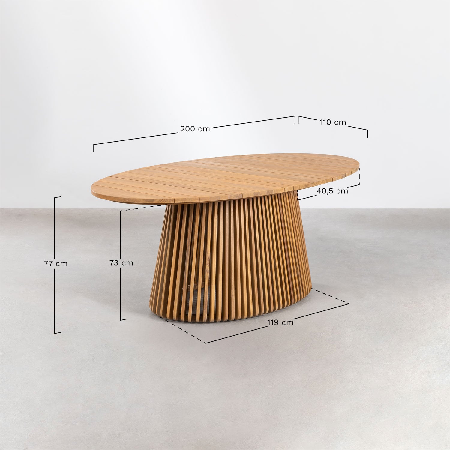 Tavolo da giardino ovale 200x110 cm in legno di acacia Mura, MISURE