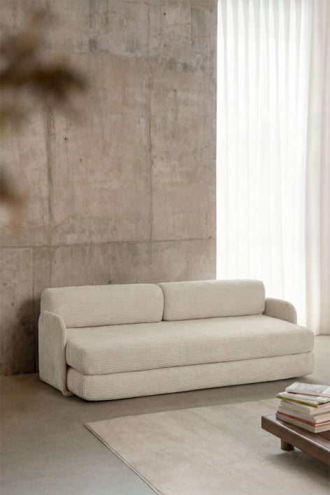 Divano letto 2 posti in velluto sottovuoto Kyoto - Velluto a Coste Beige Lin