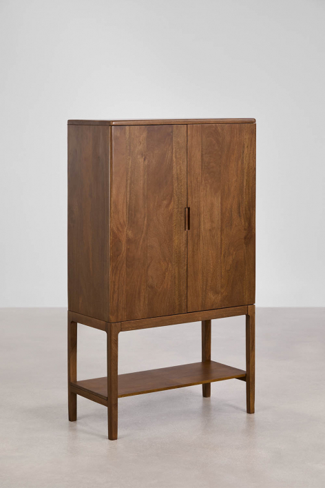 Credenza alta rettangolare 90x45 cm in legno di mango scuro Kenscoff - Maniglia in legno scuro