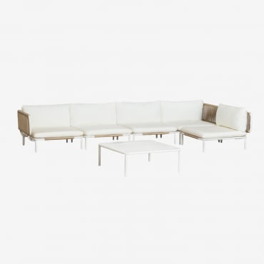 Set Da Giardino Con Divano Modulare Angolare A 5 Pezzi E Tavolino In Acciaio Roubly Beige A Mandorla - Sklum
