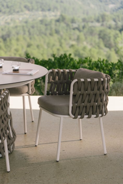 Sedia da giardino con braccioli in alluminio e corda intrecciata Tevary - Tessuto marrone nocciola