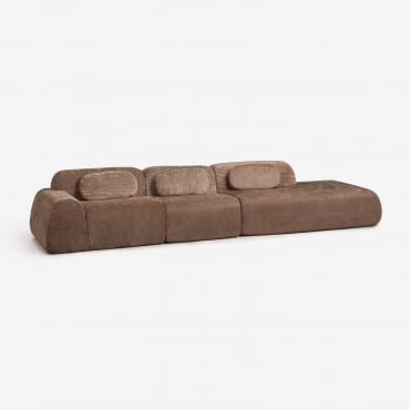 Divano Modulare Angolare A 3 Pezzi Con Chaise Longue Destra In Ciniglia Confezionato Sottovuoto Merida Chenille Marrone Caramello - Sklum