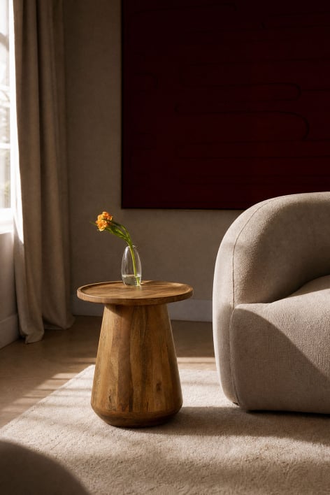 Tavolino laterale rotondo Ø50 cm in legno di mango Naiara