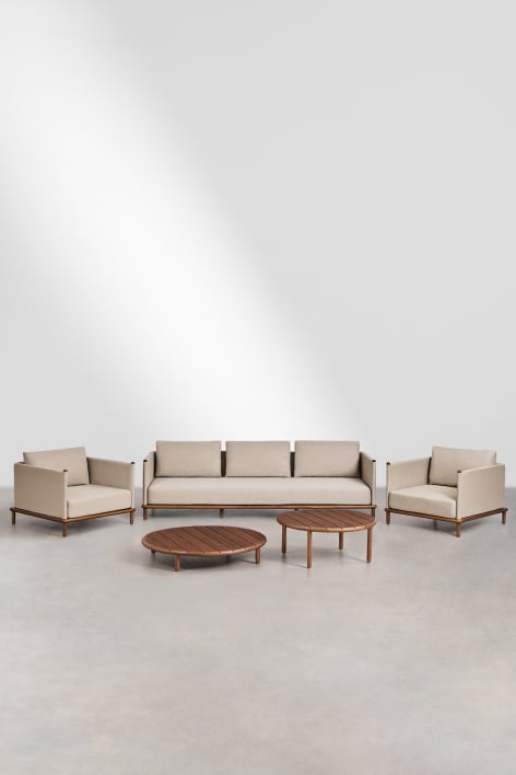 Set da giardino con divano a 3 posti, 2 poltrone e 2 tavolini rotondi in legno di acacia Olivia - Marrone acacia scuro