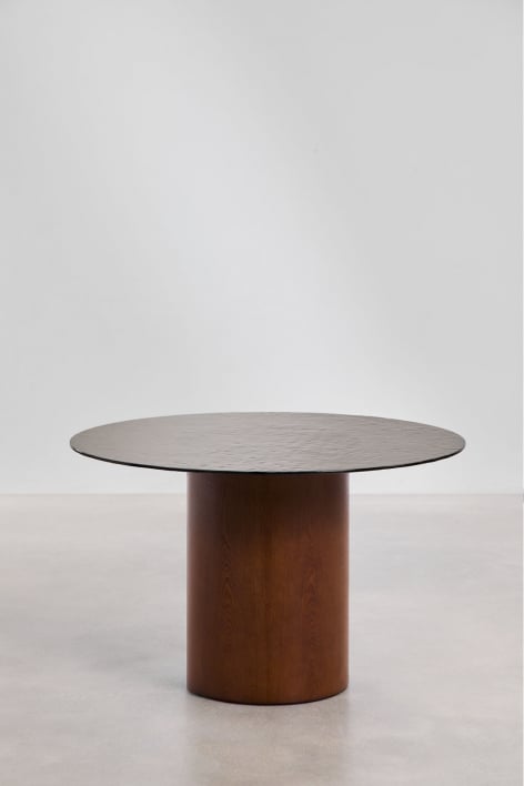 Tavolo da pranzo rotondo Ø120 cm in vetro temperato e MDF Asgri - Marrone Legno Scuro