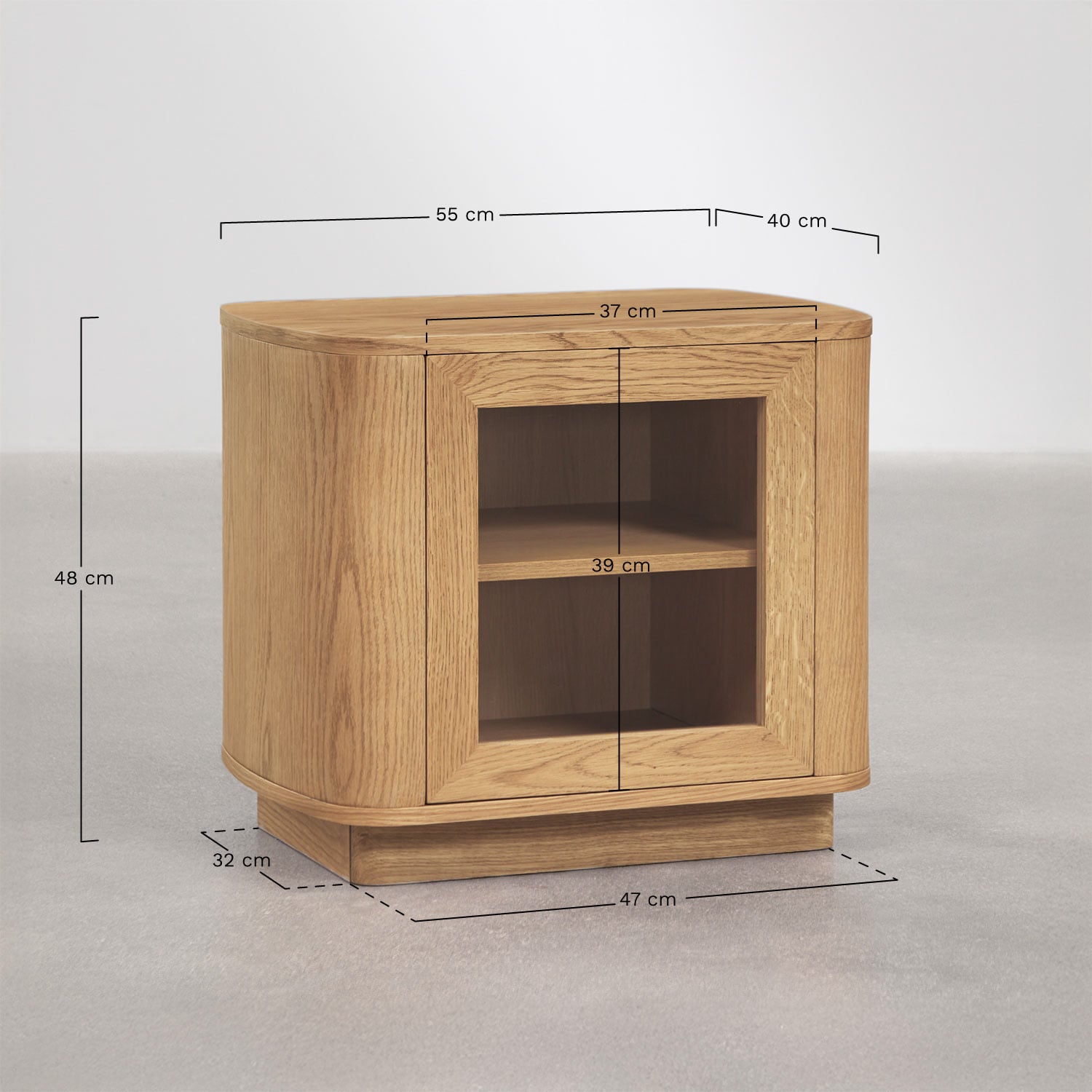 Comodino ovale 55x40 cm in MDF e vetro temperato Walia, MISURE