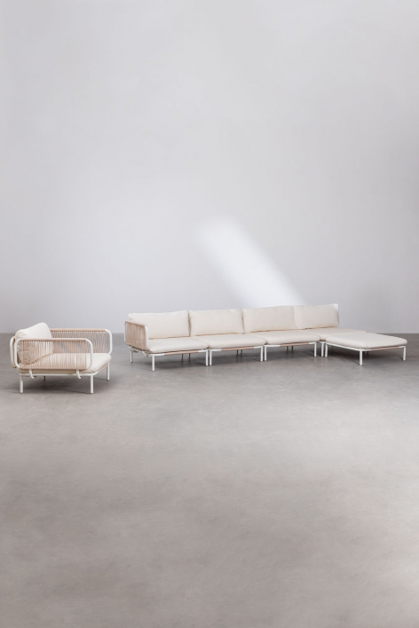 Set da giardino con divano modulare angolare a 4 pezzi, pouf e poltrona in acciaio Roubly