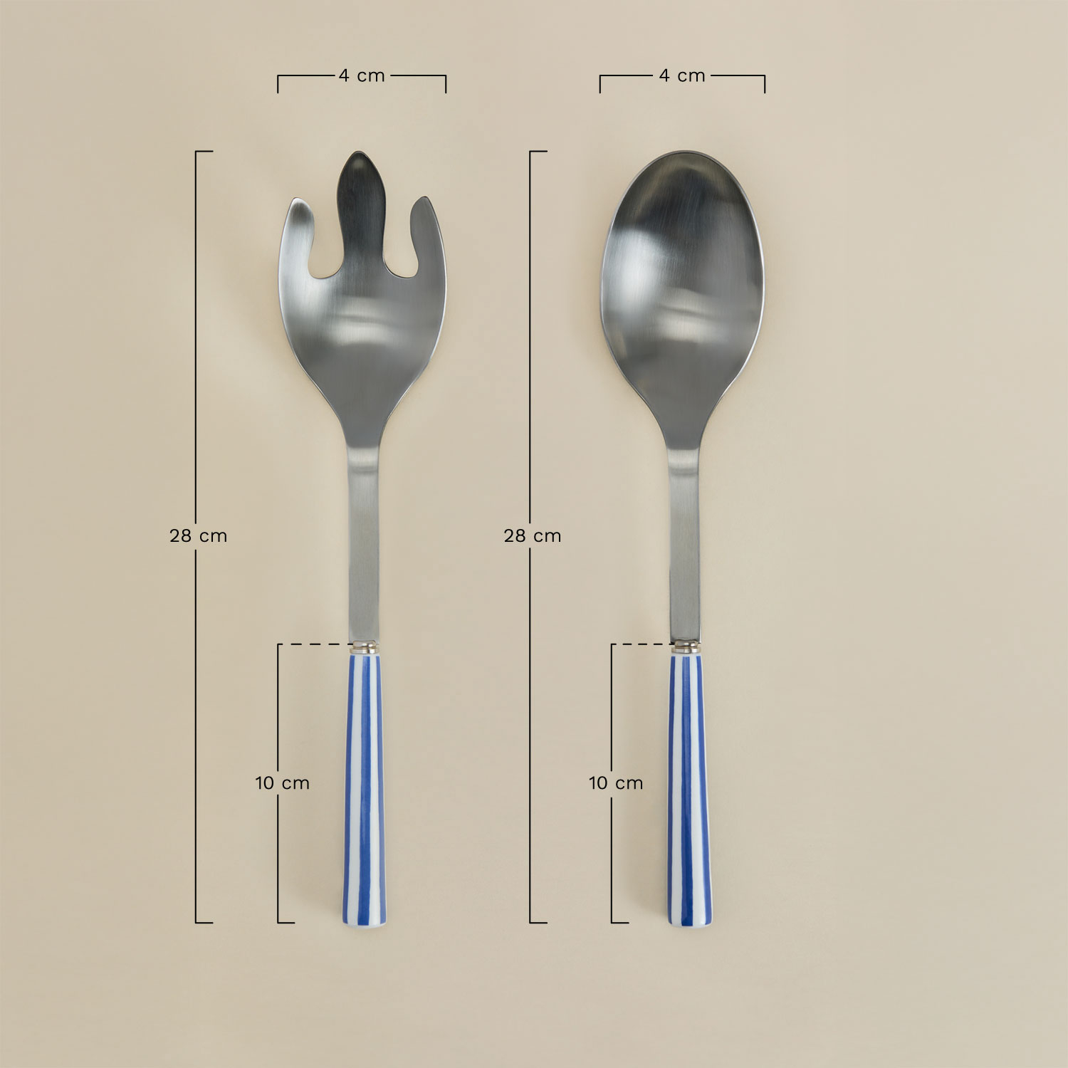 Set di 2 posate per insalata in acciaio inossidabile e ceramica Ireli, MISURE