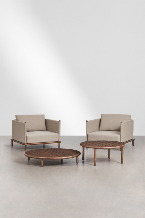 Set da giardino con 2 poltrone e 2 tavolini rotondi in legno di acacia Olivia - Marrone acacia scuro