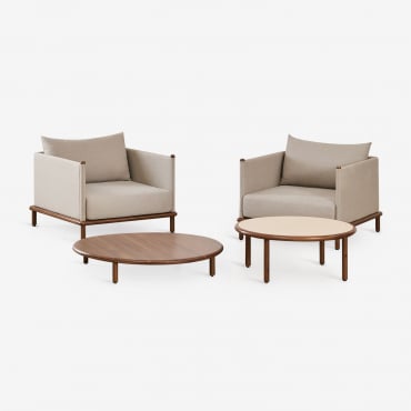 Set Da Giardino Con 2 Poltrone E 2 Tavolini Rotondi In Legno Di Acacia Olivia Marrone Acacia Scuro - Beige Semoline & Marrone Acacia Scuro - Sklum