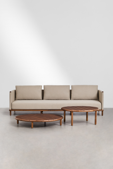 Set da giardino con divano 3 posti e 2 tavolini rotondi in legno di acacia Olivia - Marrone acacia scuro