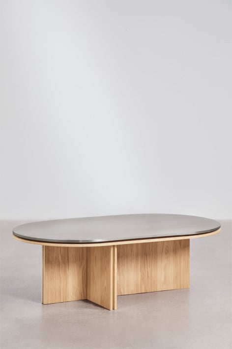 Oval coffee table 120x70 cm in oak veneer and stainless steel Lindina