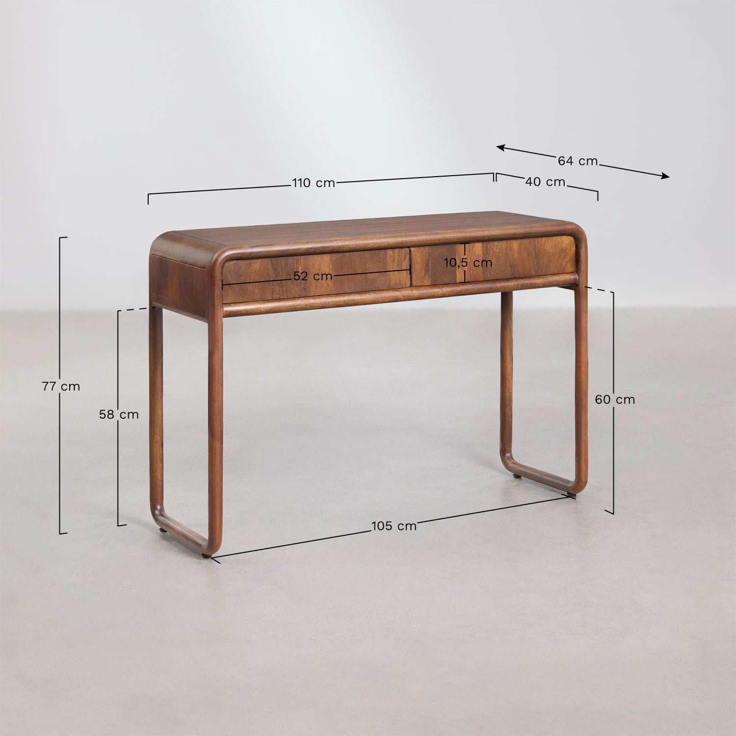 Consolle ingresso 110x40 cm in legno di mango Maupaul, MISURE