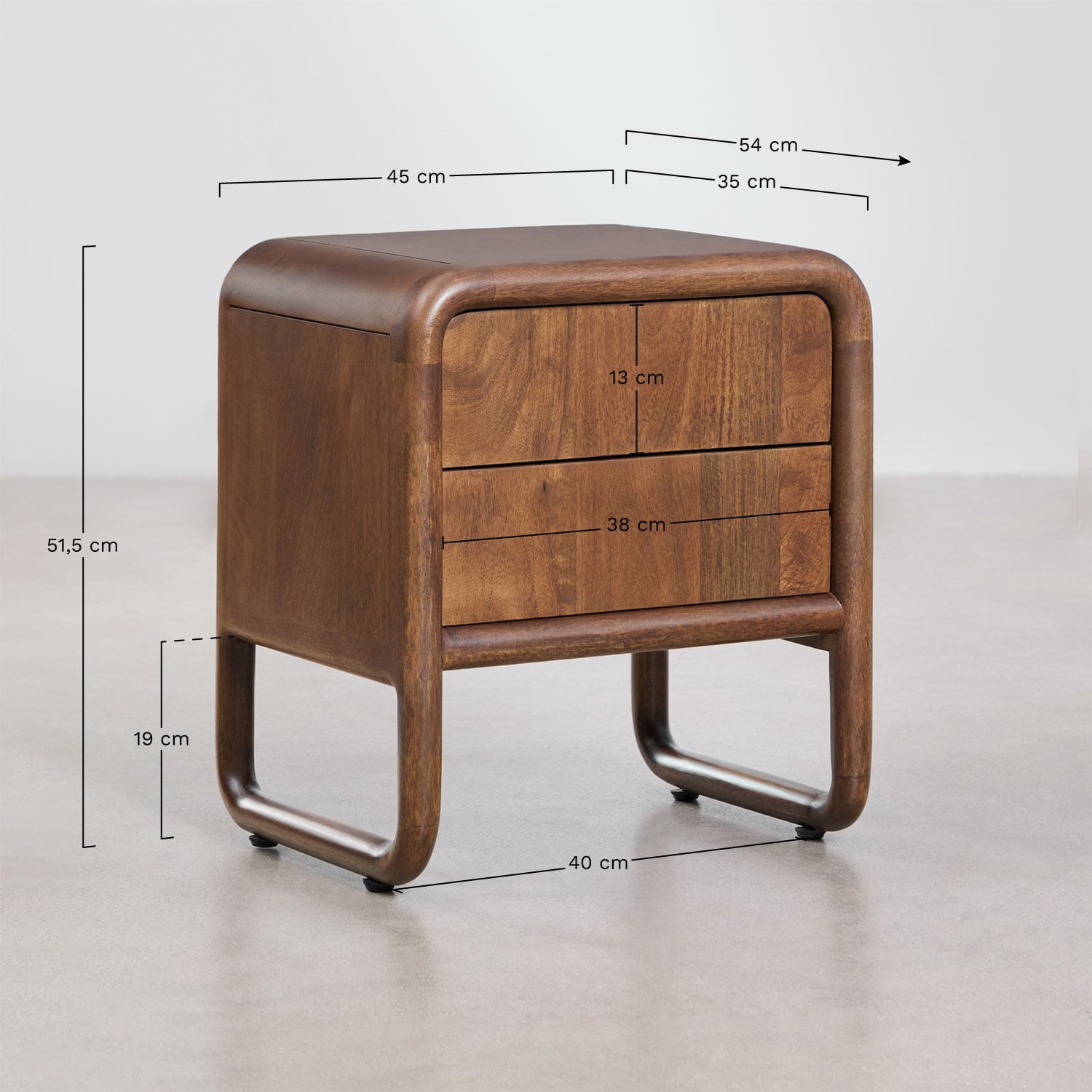 Comodino 45x35 cm in legno di mango Maupaul, MISURE