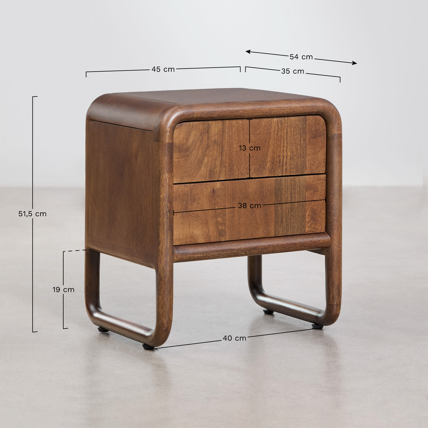 Comodino 45x35 cm in legno di mango Maupaul, MISURE
