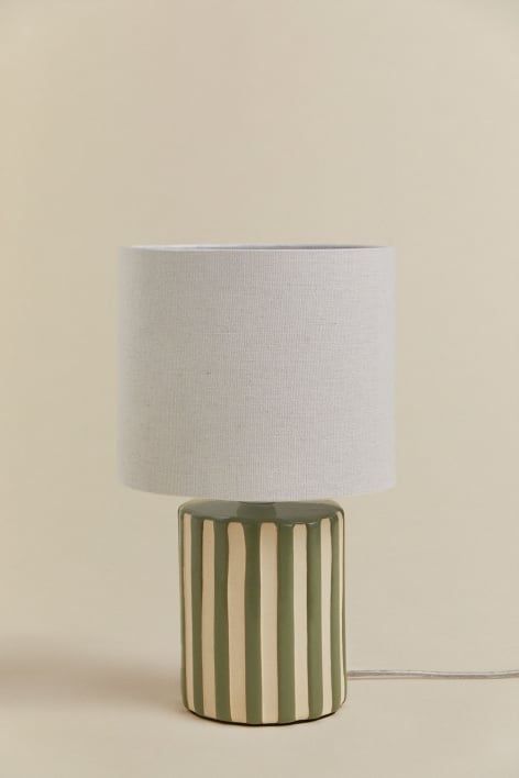 Lampada da tavolo in ceramica e lino Araminta - Tapioca Beige - Verde Militare Chiaro