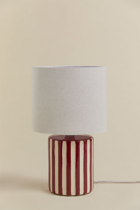 Lampada da tavolo in ceramica e lino Araminta - Beige Tapioca - Rosso Vino