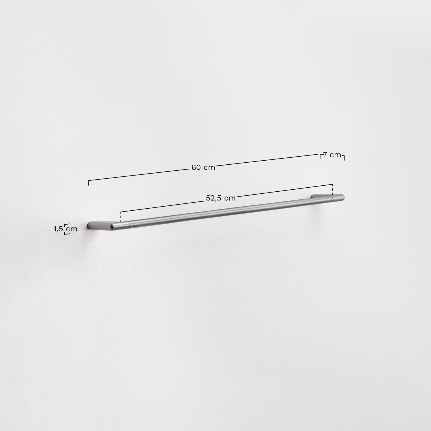 Toallero da parete con barra 60 cm per bagno in acciaio inox Rovent, MISURE